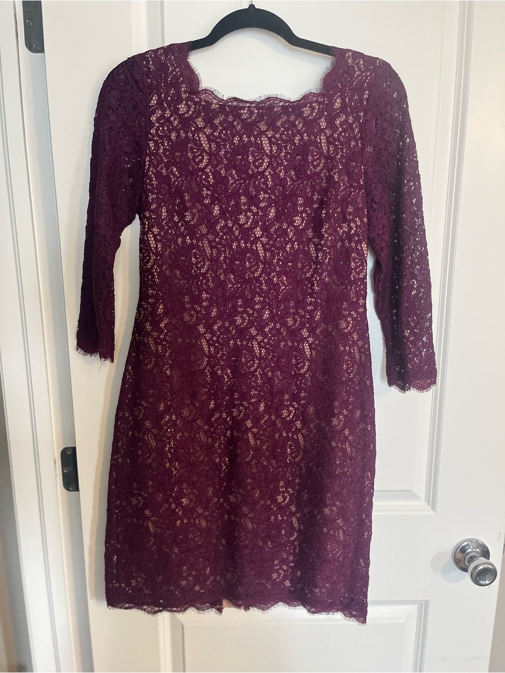 Adrianna Papell Burgundy Lace Long-Sleeve Sheath Dress